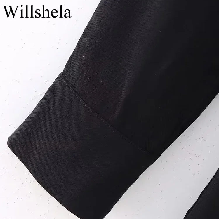 Women Fashion With Belt Black Single Breasted Midi Dress Vintage Lapel Neck Long Sleeves Female Chic Lady Dresses