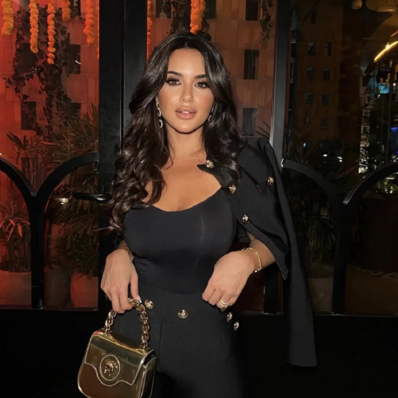 Celebrity Black Long Sleeve 2 Pieces Rayon Bandage Set Evening Party Set Vestidos