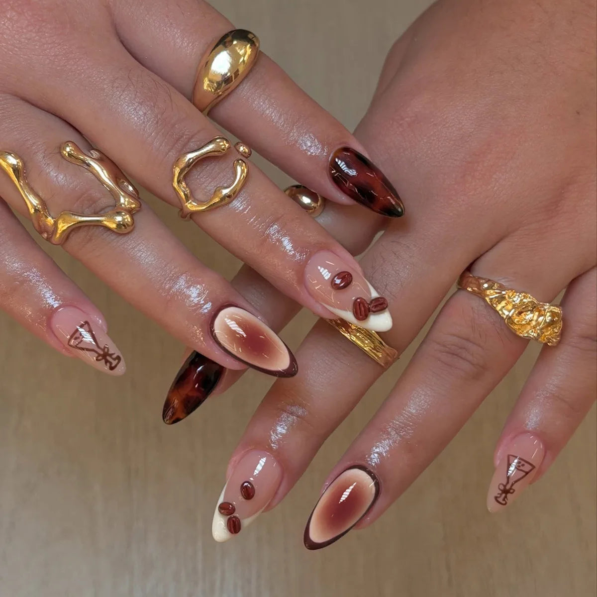 24Pcs Dark Red Leopard Print Pattern Fake Nails Patch Sweet Cool 3D Cherry Press on Nail Lip Print French Almond Nails for Women 3