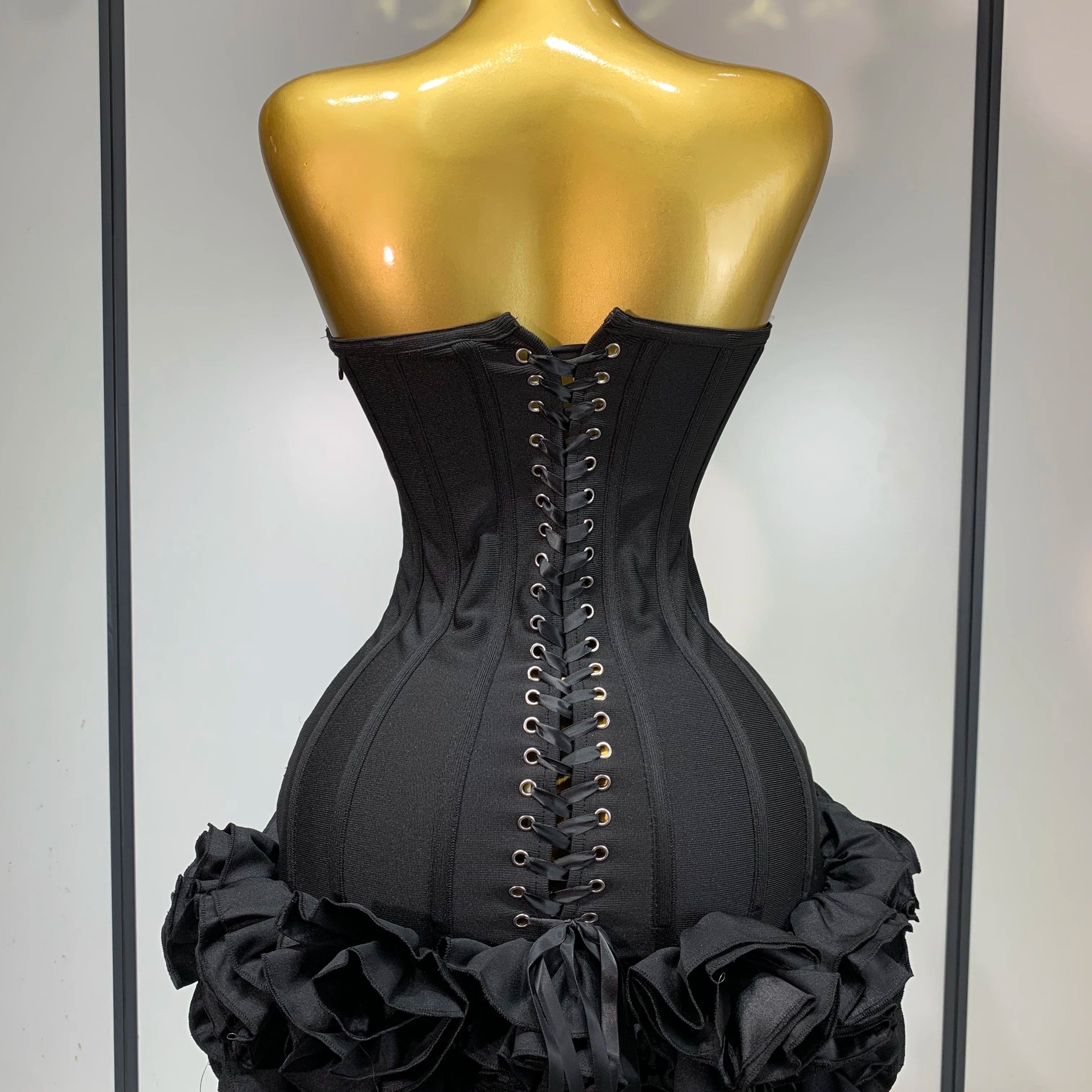 Women Evening Bandage Dress Strapless Bodycon Flowers Mini Celebrity Sexy Birthday Party Dresses Photo Shoot Nightclub Outfit