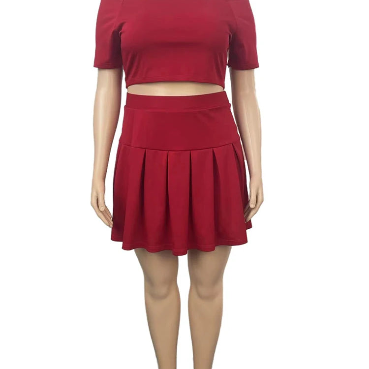 5xl Plus Size Women Clothing Wholesale Summer Outfits Crop Tops and Pleated Skirt Tracksuit Sweet Dress Suits Dropshipping