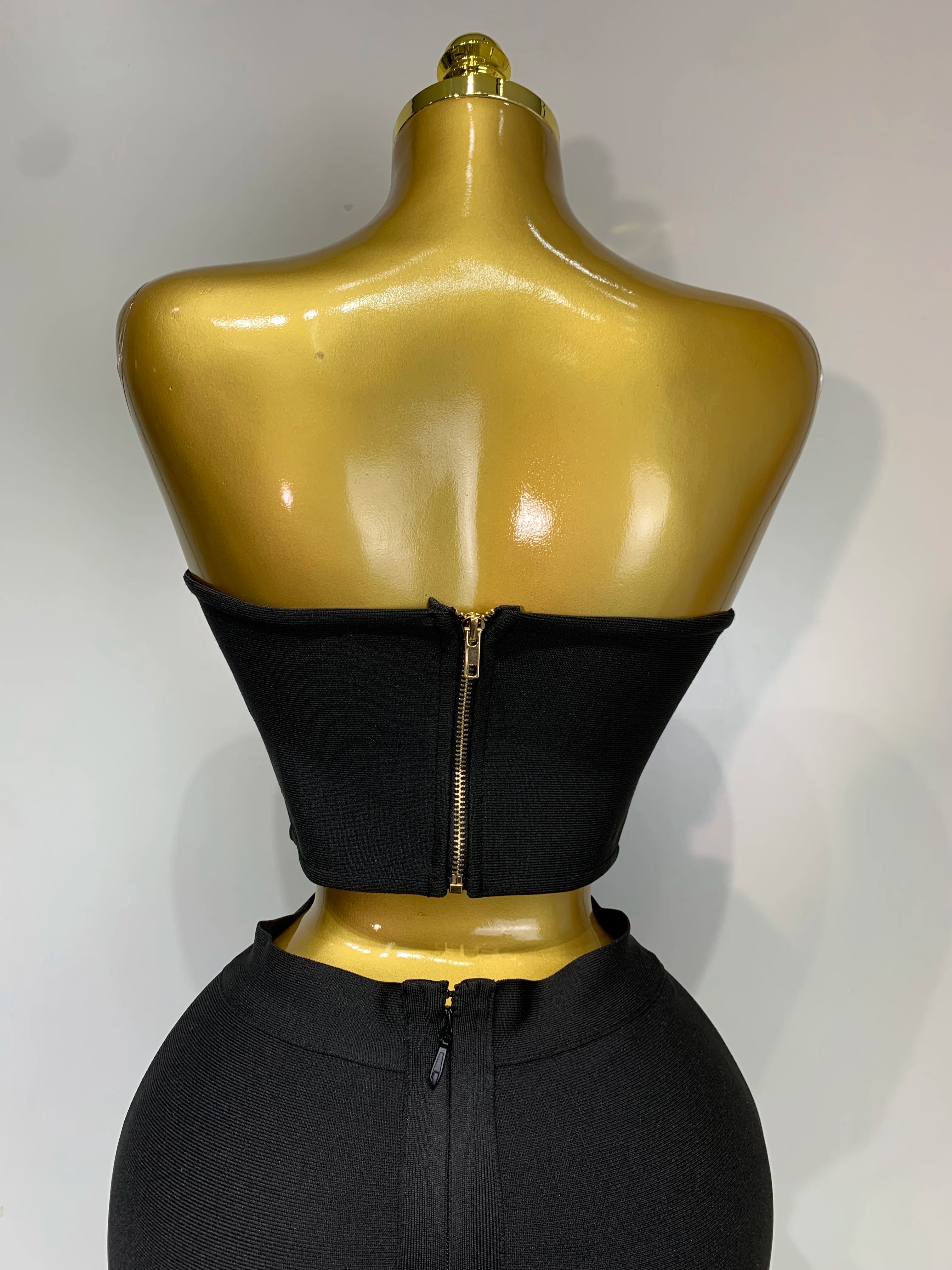 2025 Women 3D Flower Black Bodycon Bandage Two Piece Set Designer High Waist Evening Party Club Birthday Skirt Set