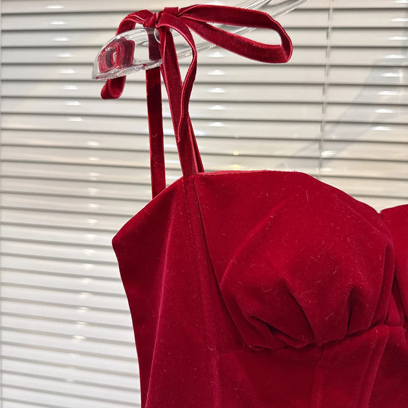 Winter New Elegant Fashion Bow Tie Velvet Waist-Cinching Strap Dress For Women Backless Dresses Female 11A07742