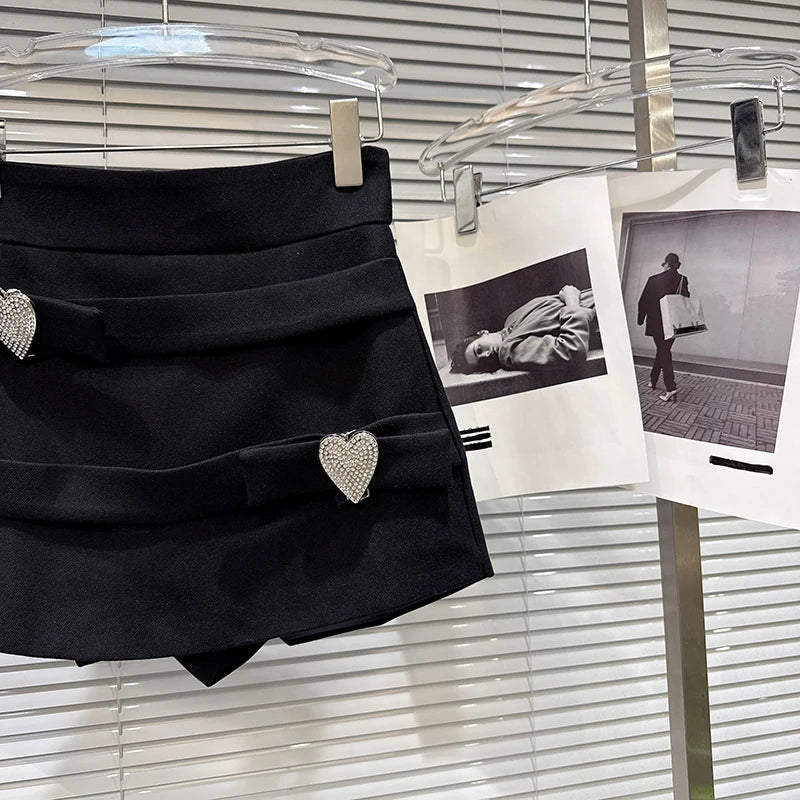 Winter New Niche Design Heart-shaped Rhinestone Buckle Thickened High-waisted Shorts For Women Female Trendy 11A07474