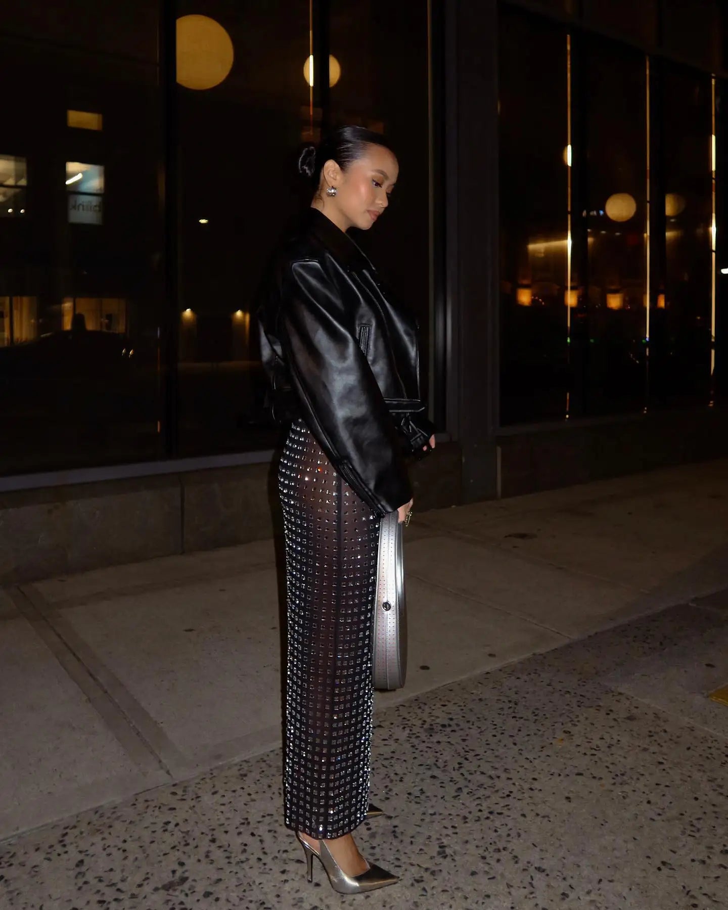 Shining Square Diamonds Sexy Mesh See Through Black Long Skirt Fashion Woman High Street Wear Evening Party Outfit