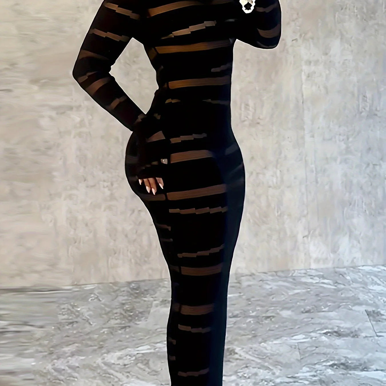 Plus Size Women Clothing Dress Long Sleeve Striped Print O-neck High Waist Spring Night Club Streetwear Mini Dresses