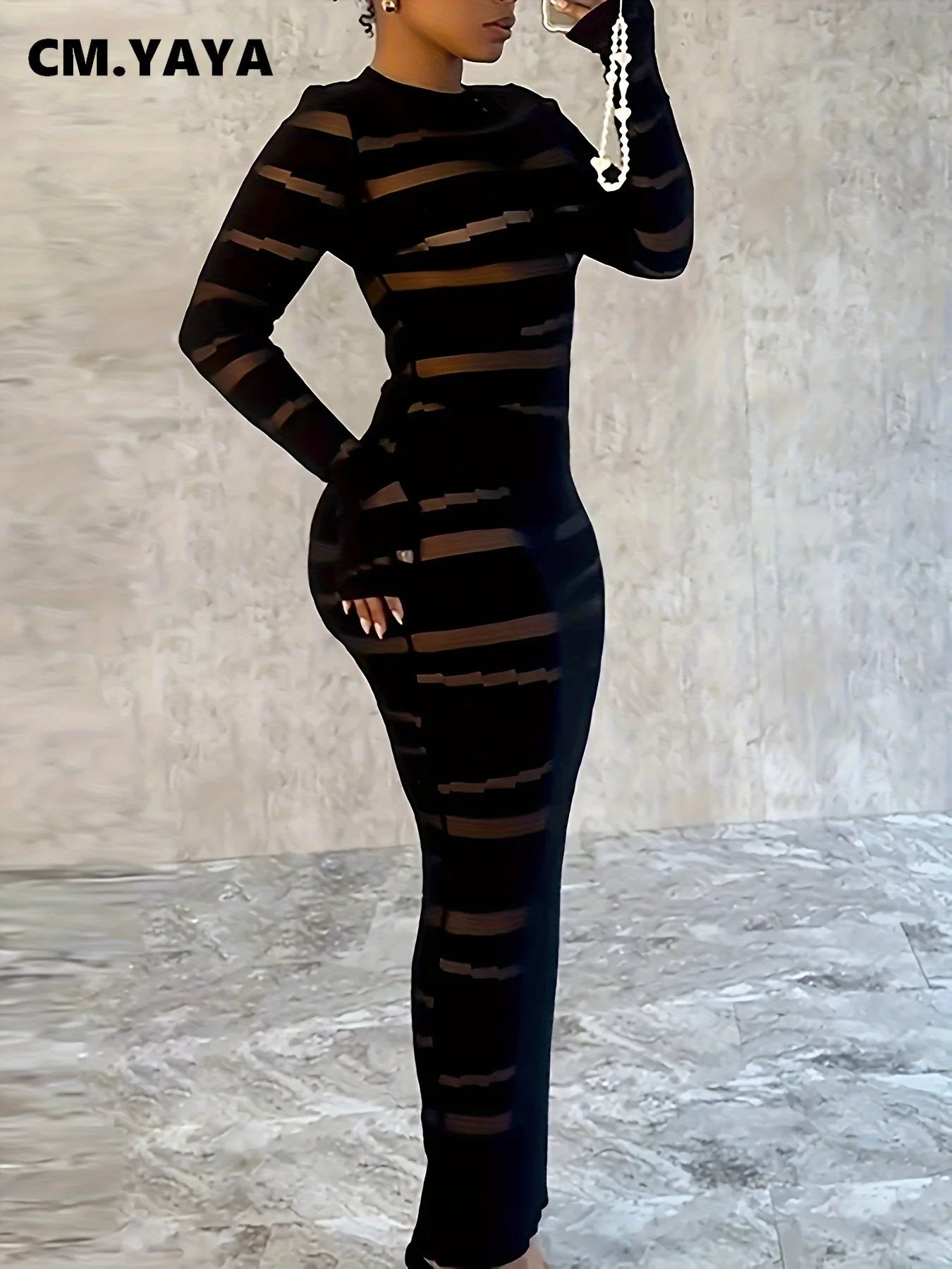 Plus Size Women Clothing Dress Long Sleeve Striped Print O-neck High Waist Spring Night Club Streetwear Mini Dresses