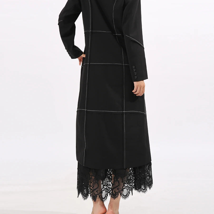 Slimming Spliced Single Breasted Elegant Trench for Women Lapel Long Sleeves Temperament Jacket Femlae Clothing New