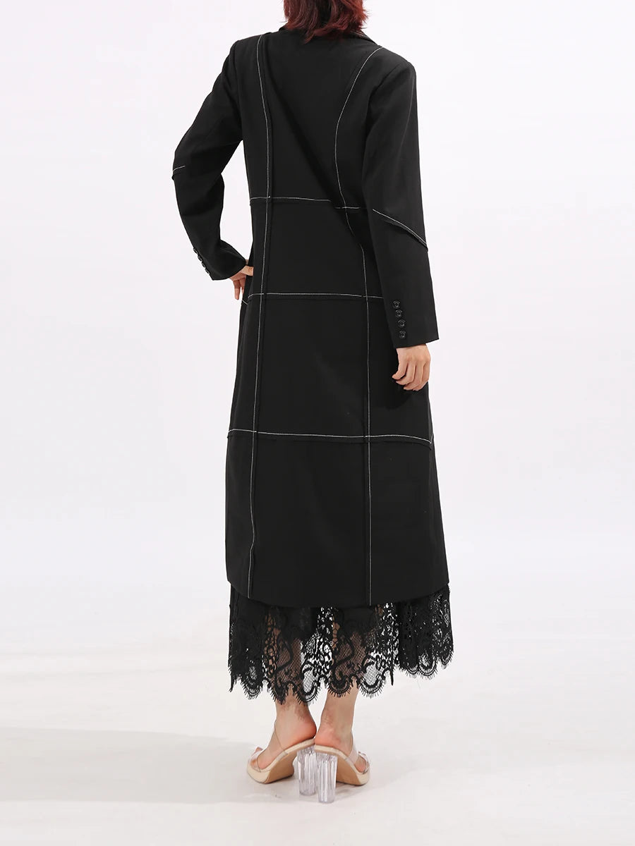 Slimming Spliced Single Breasted Elegant Trench for Women Lapel Long Sleeves Temperament Jacket Femlae Clothing New