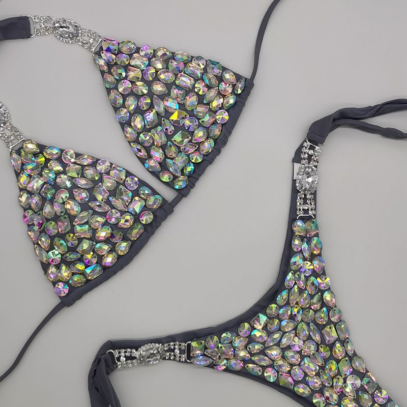 Sexy Push Up Triangle Bikini Luxury Crystal Diamond Women's Swimsuit Straps Lace-Up Rhinestone Swimwear