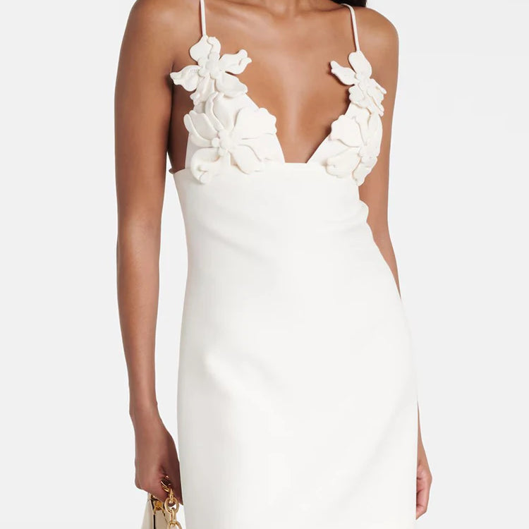 Solid Patchwork Appliques Camisole Dresses For Women Square Collar Sleeveless Backless High Waist Mini Dress