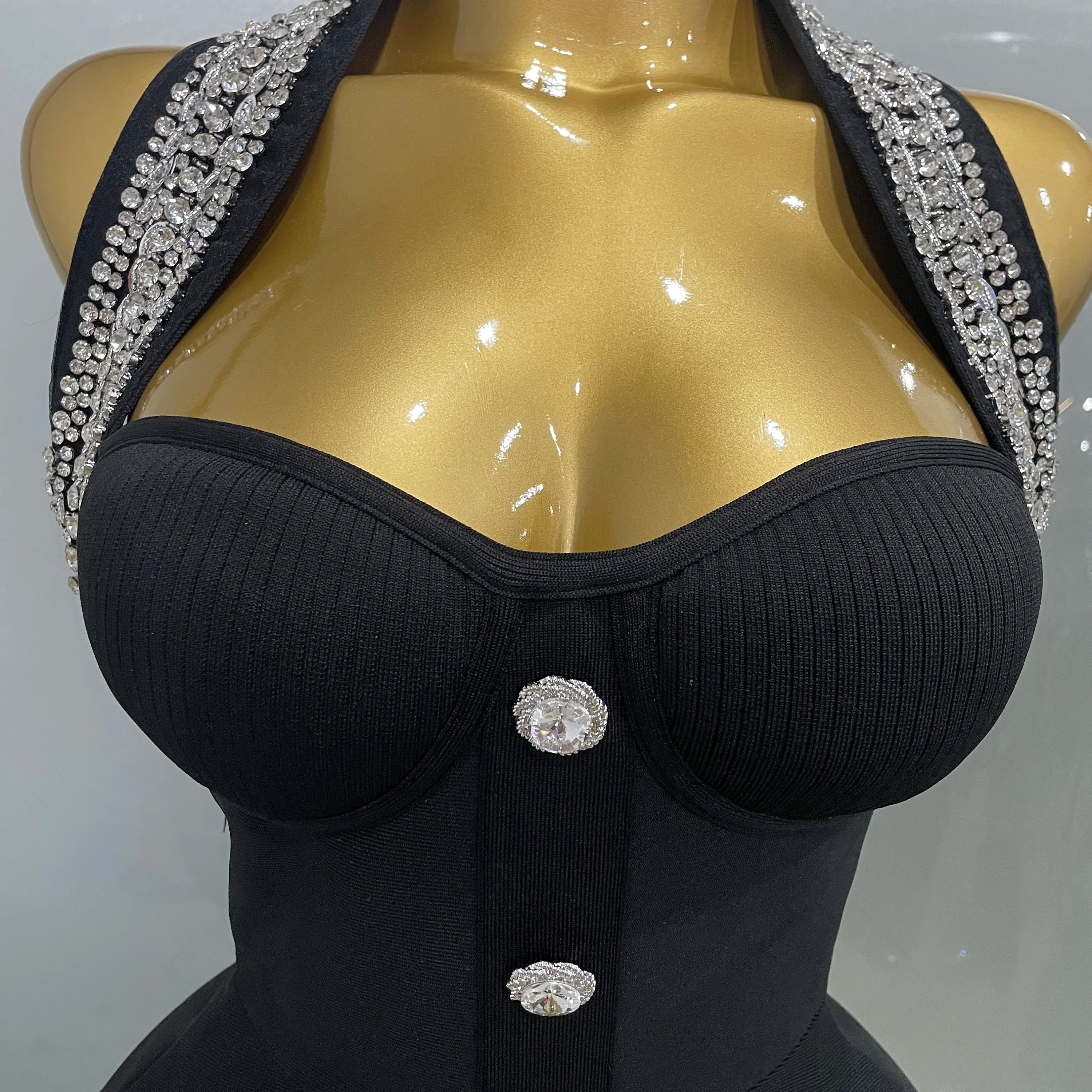 2025 Women Black Sexy Off the Shoulder Shinning Crystal Bodycon Bandage Long Dress Gloves Elegance Celebrate Evening Party Dress