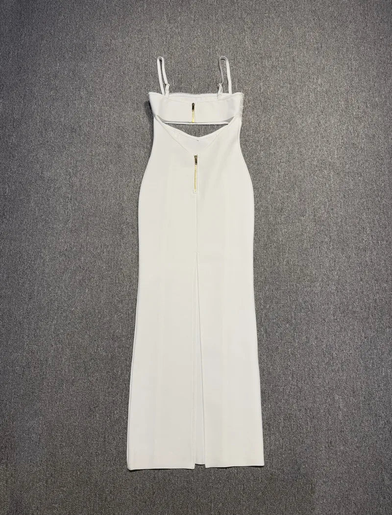 Women Sleeveless Sexy Strap Shinning Rhinestones Bodycon Long Bandage Dress Celebrate Nightclub Party Birthday Wear