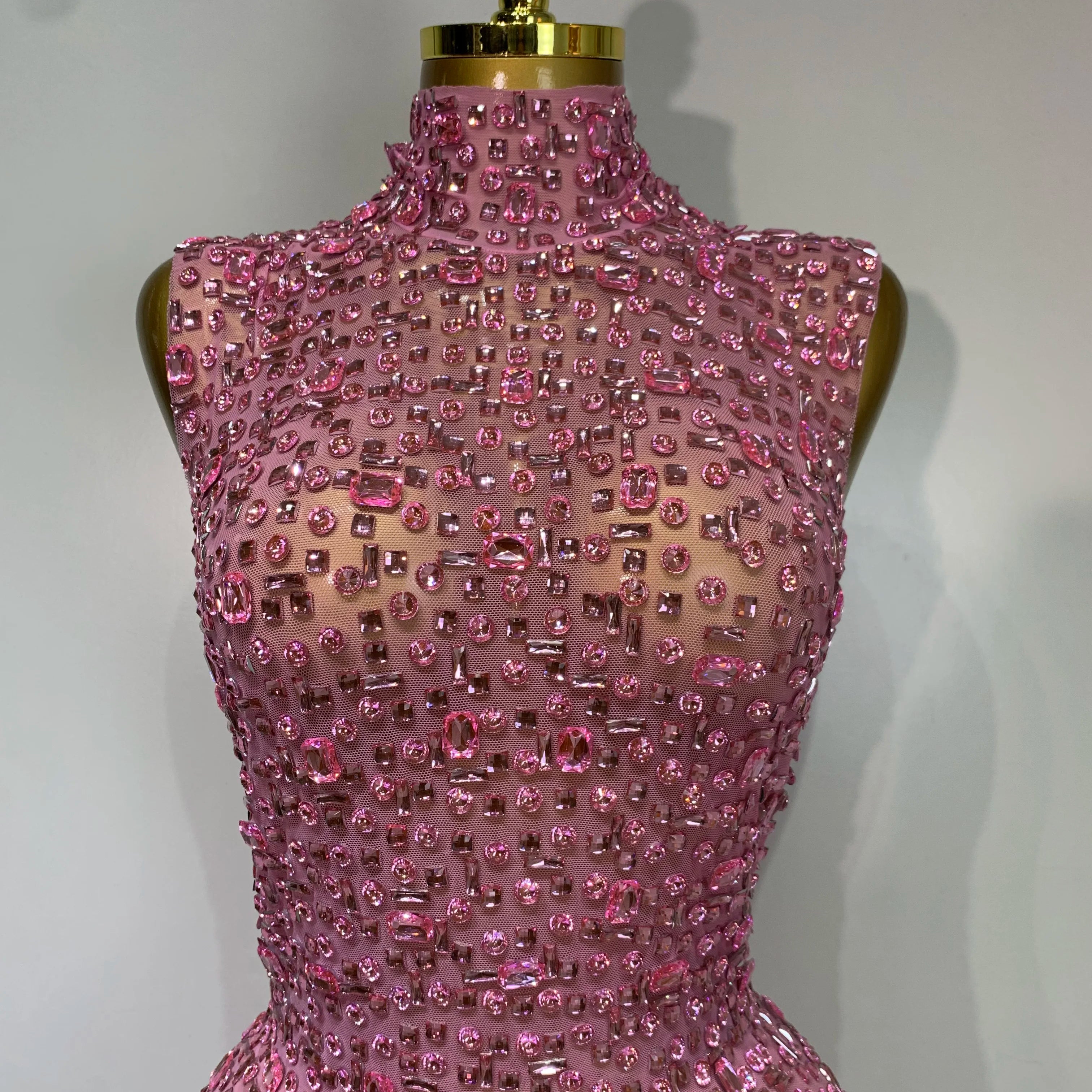 Sparkly Rhinestone Sleeveless Maxi Long Dress Sexy Mesh See Through Luxury Birthday Dress Evening Party Singer Stage Outfit