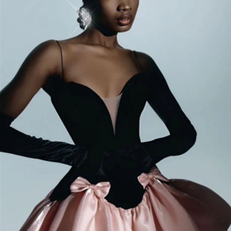 Women Celebrity Sexy Backless Ball Patchwork Pink Black Mini Gowns Dress 2025 Elegant Evening Party Club Vestido