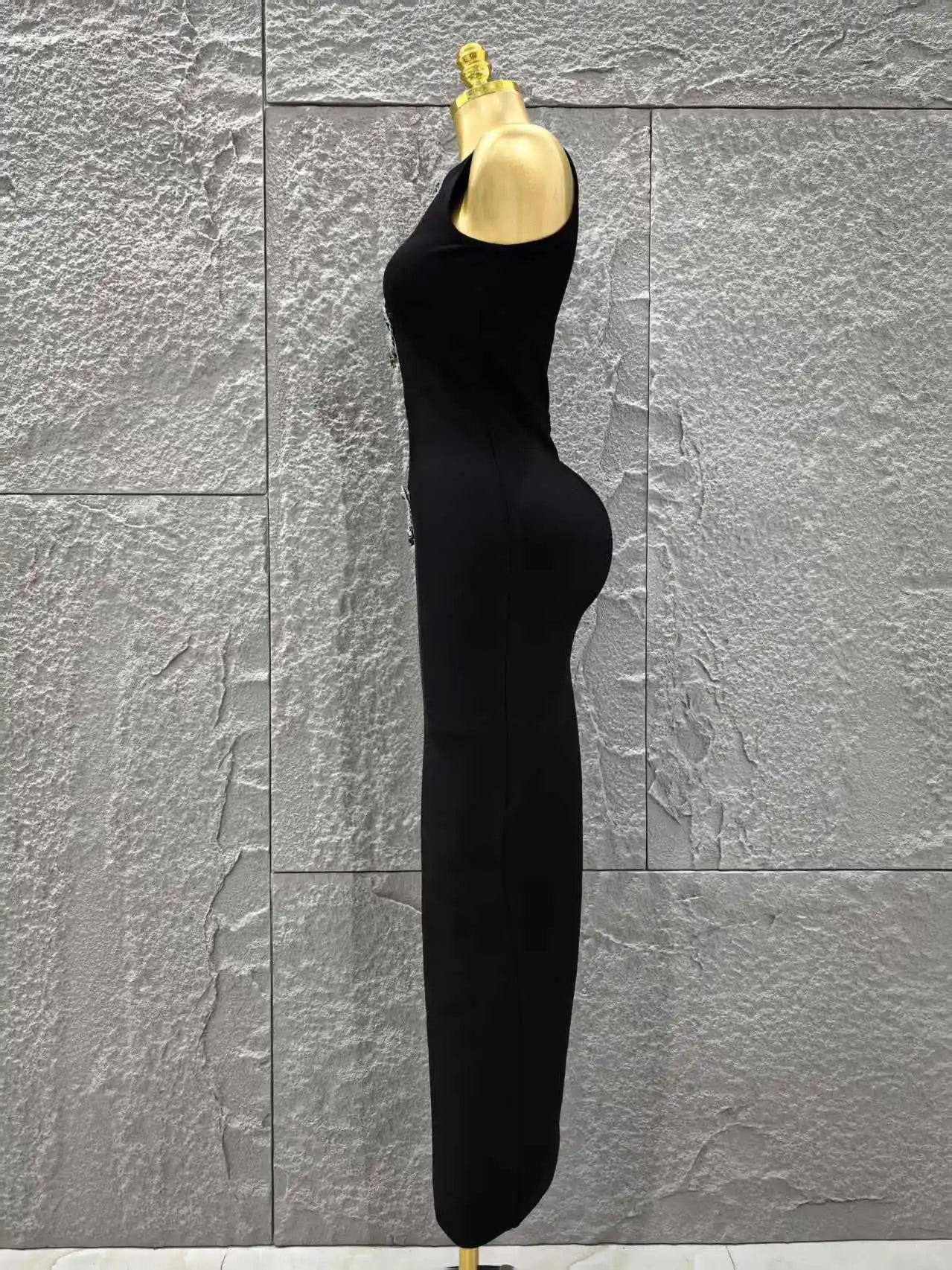 Top Quality Women Sleeveless Sexy Keyholes Shinning Diamond Bodycon Long Bandage Dress Evening Party Celebrate Cocktail Dress