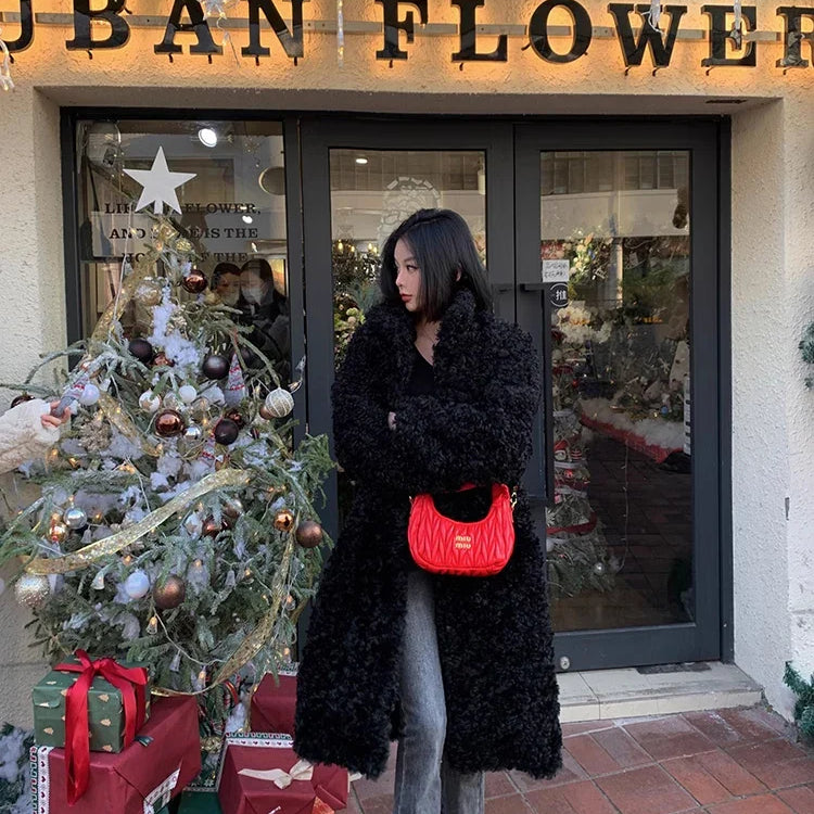 Winter Long Loose Casual Soft Thick Warm Fluffy Black Faux Fur Coat Women Stand Collar Hairy Furry Fuzzy Overcoat 2023