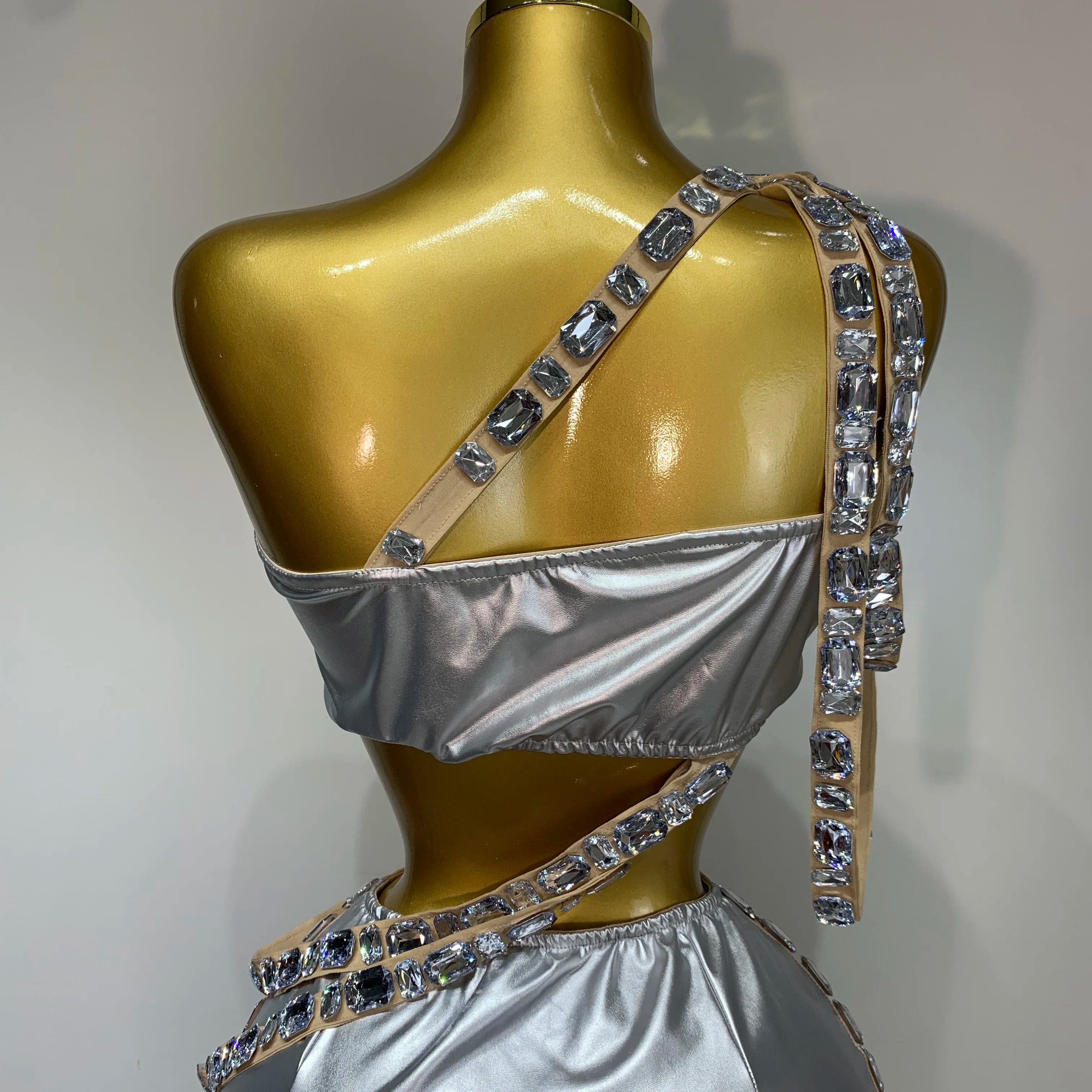 Celebrate Luxury Birthday Stage Show Wear Sparkling Rhinestones Two Pieces Set Sleelveless Evening Party Dresses Club Outfit