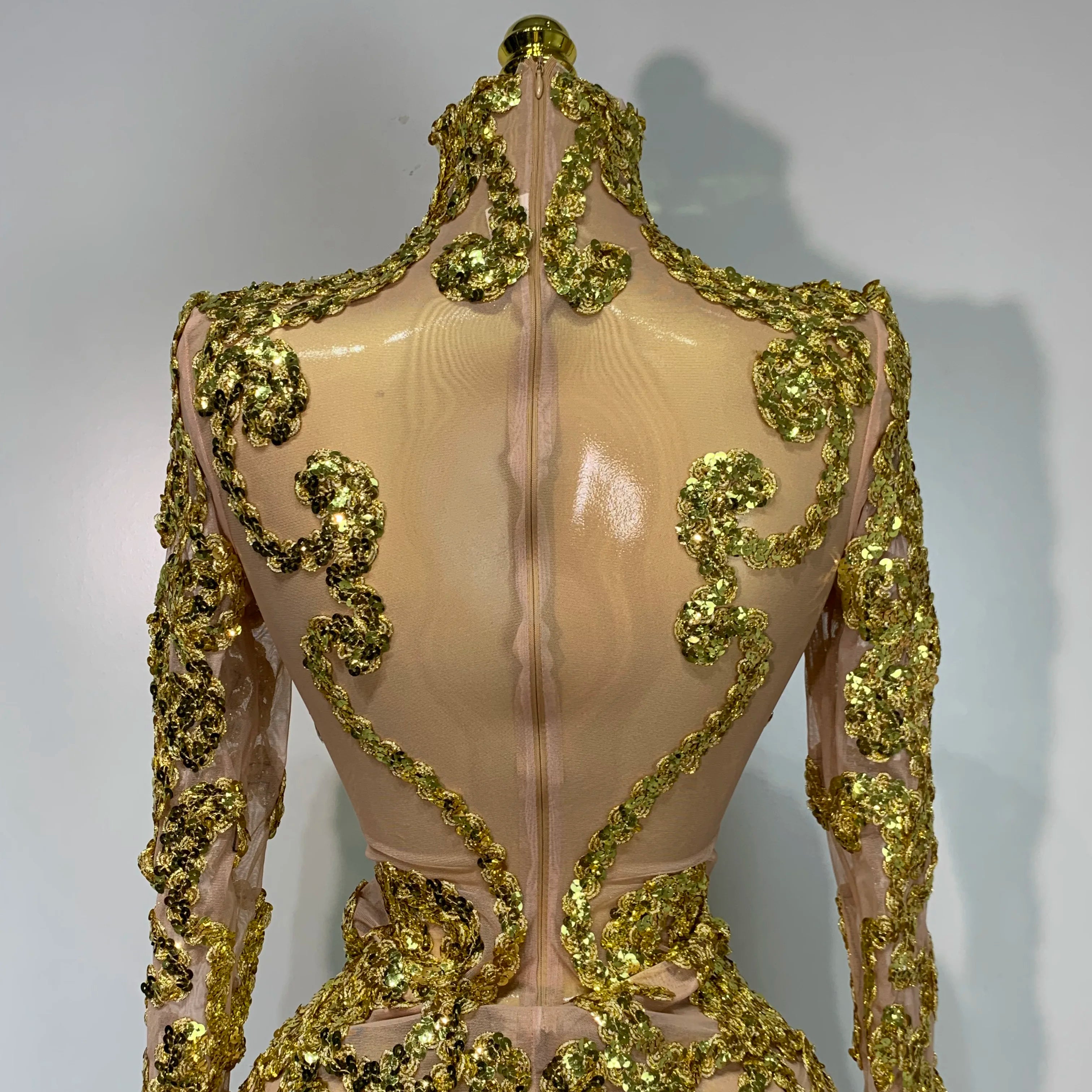 Women Long Sleeve Sexy Shinning Sequins Bodycon Mini Dress Mesh See Through Celebrate Birthday Evening Party Club Stage Outfit