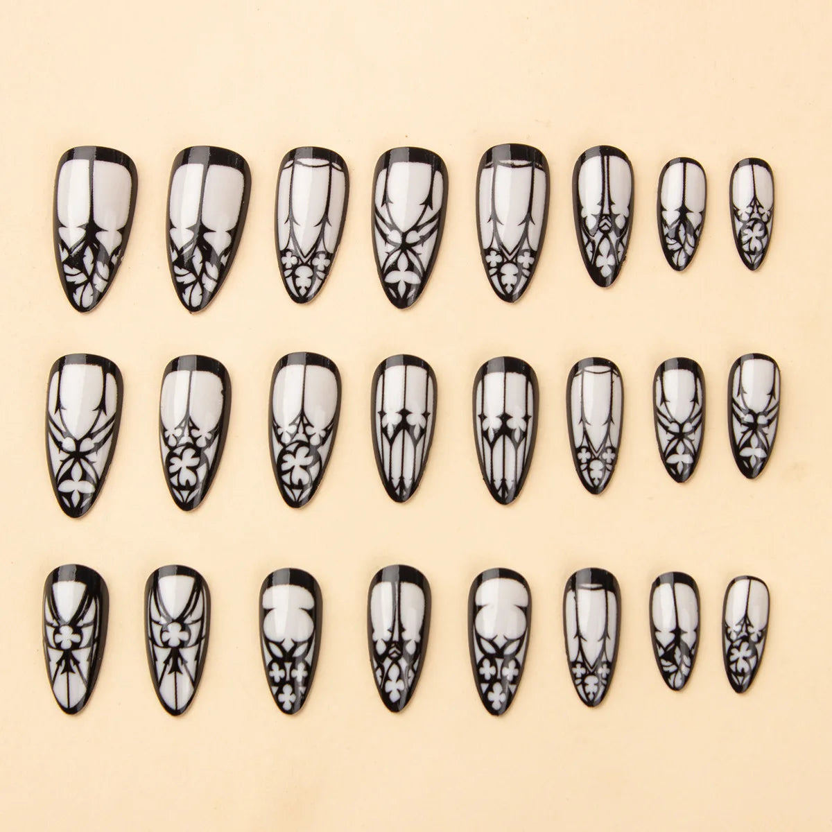 24 Pcs Gothic Fake Nails Almond Long Press On Nails White Glossy Reusable False Nail Jelly Tabs Halloween For Girls Stick On