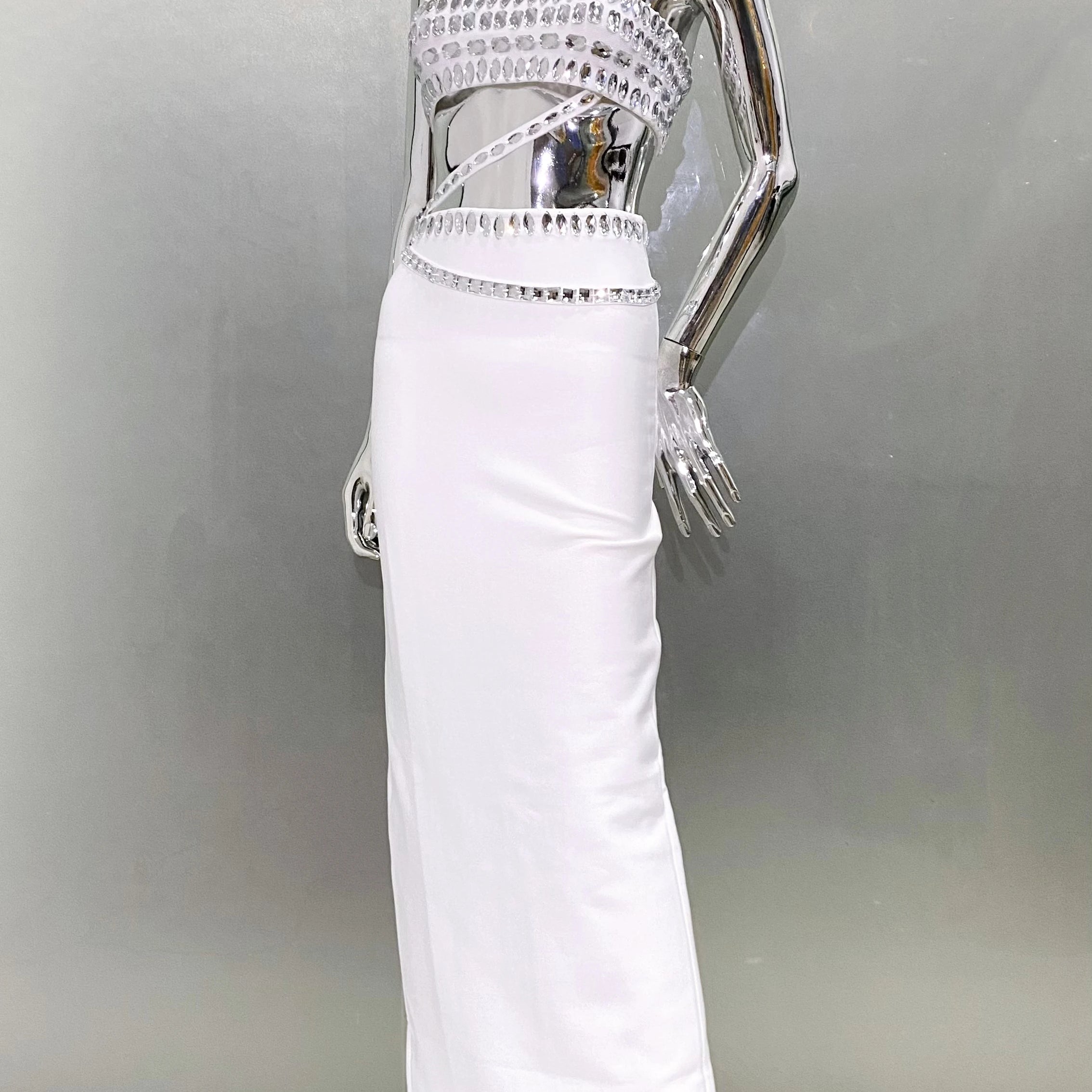 Sparkling Diamonds Woman Set Spaghetti Strap Top And Ankle Lenght Skirt 2 Pieces Evening Party Vestido Beach Vocation Outfit