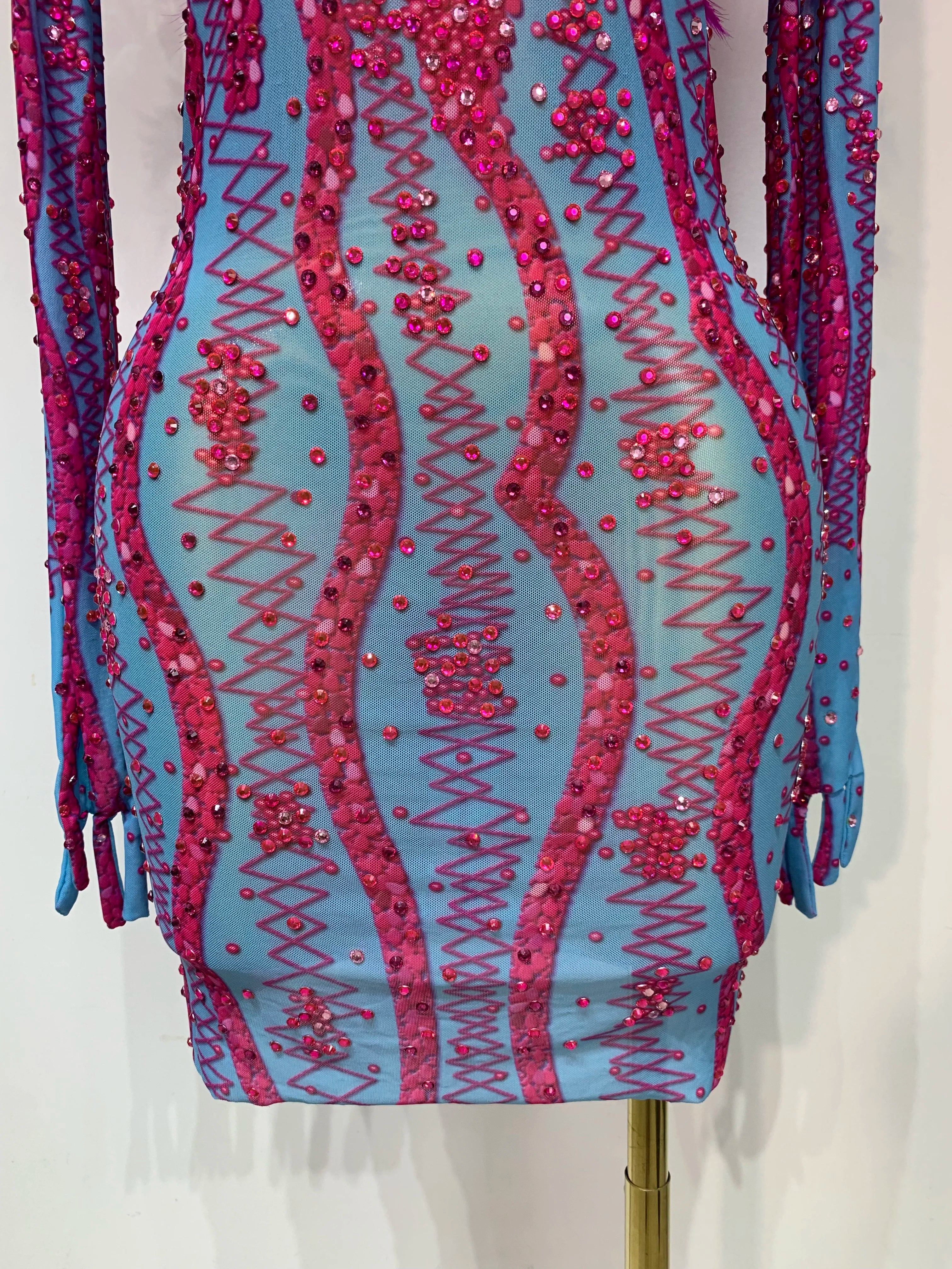 Women Sexy Mesh See Through Diamond Feather Dress 2025 Elegant Evening Party Luxury Birthday Nightclub Performance Stage Costume