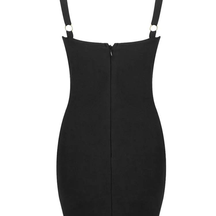 Women Celebrity Summer Sexy V Neck Backless Black Mini Bodycon Bandage Dress 2024 Elegant Evening Club Party Outfit
