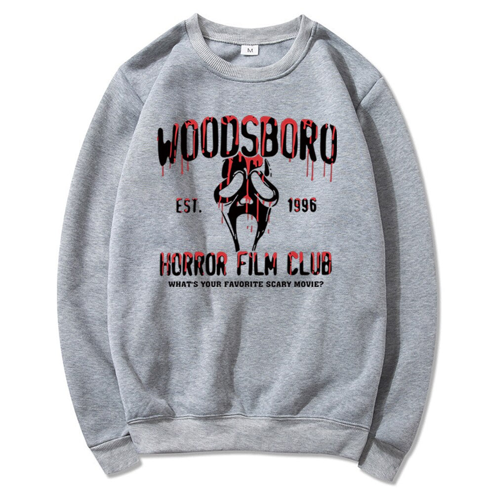 Scream Movie Woodsboro High Sweatshirt Ghostface Graphic Sweater Horror Film Club Halloween Crewneck Sweatshirts Hipster Tops Gray