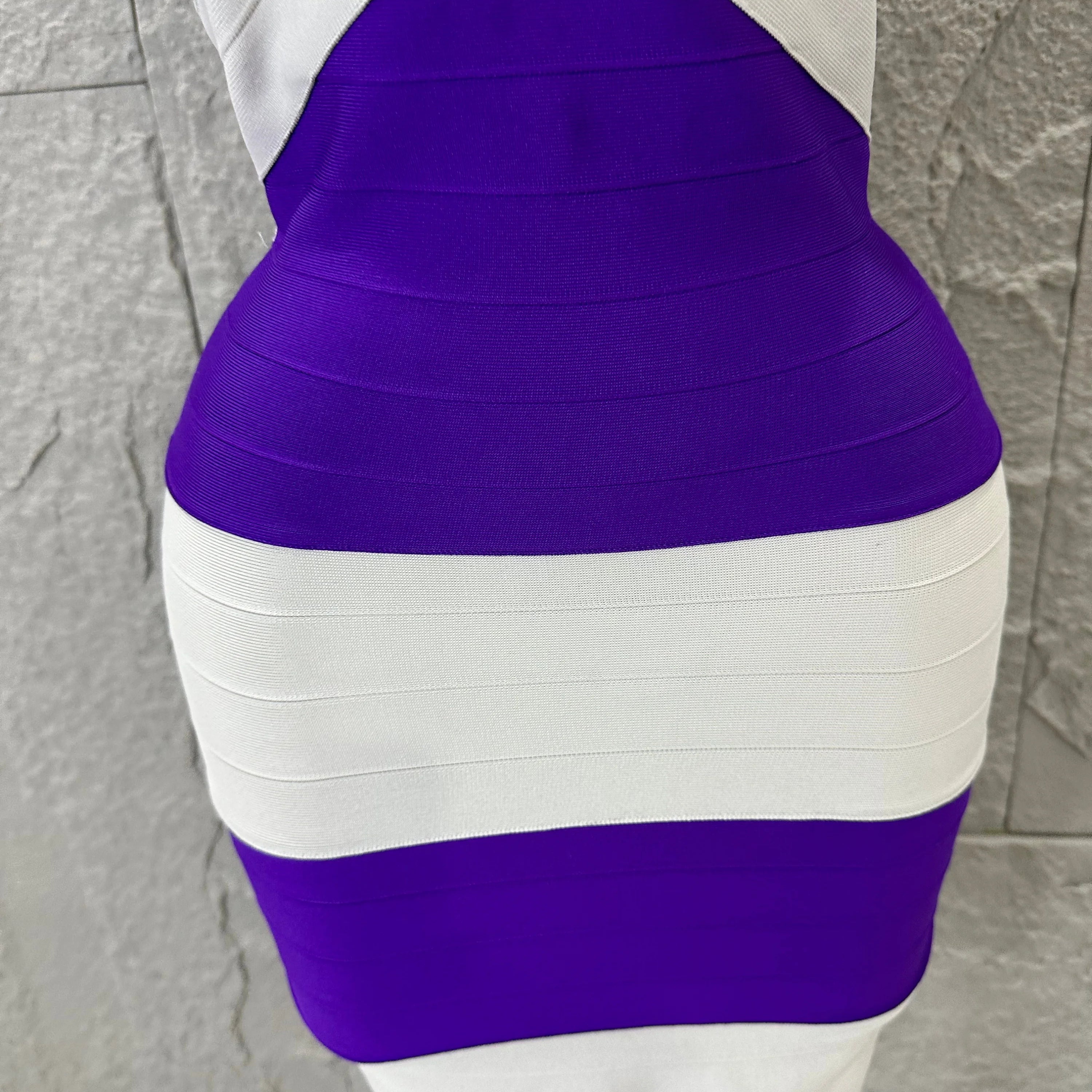 Chic Purple White Striped Bandage Dress Women Sleeveless Sweetheart Neck Bodycon Formal Office Casual Event Wear