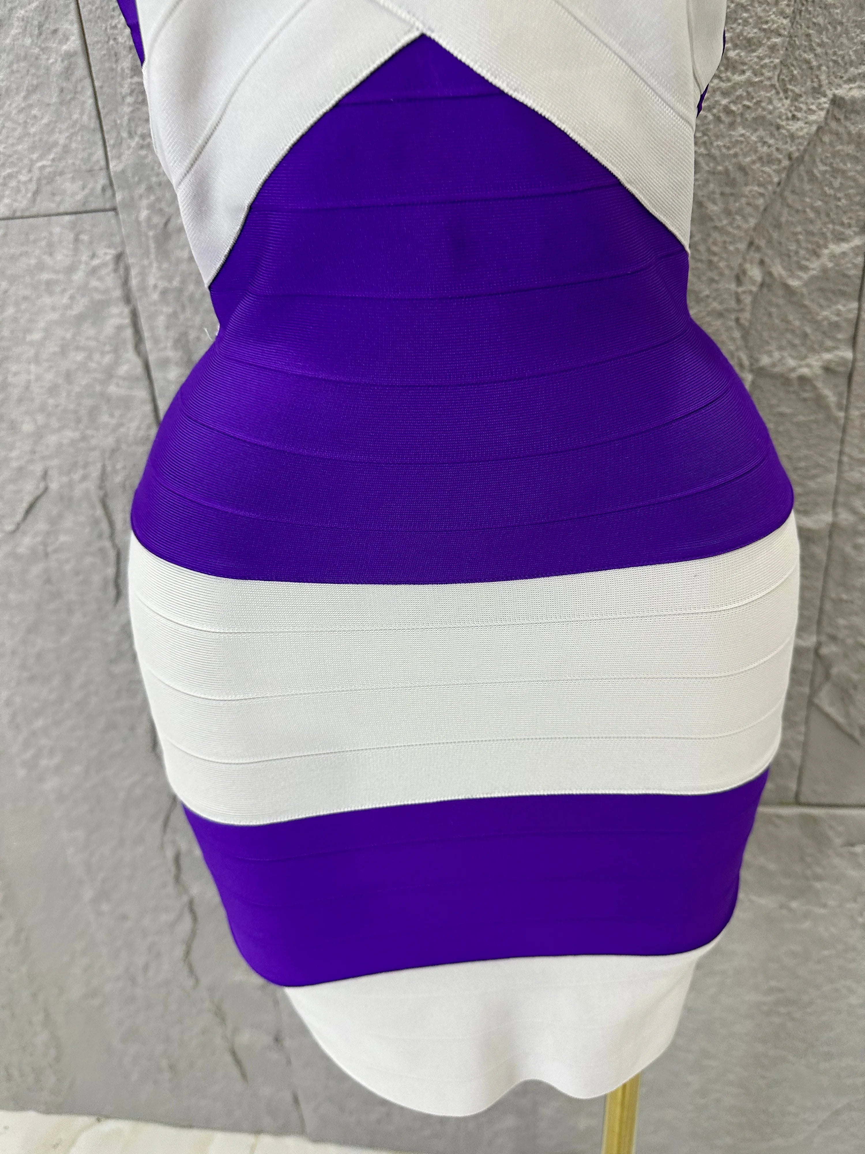 Chic Purple White Striped Bandage Dress Women Sleeveless Sweetheart Neck Bodycon Formal Office Casual Event Wear