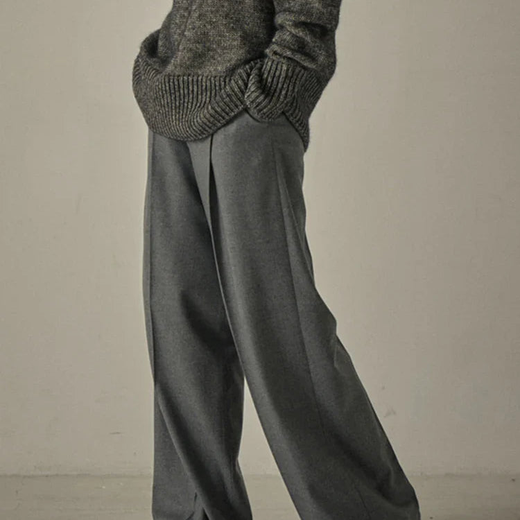 [LANMREM] Office Lady Pleated High Waist Pants For Women Spring New Solid Wide Leg Trousers Fashion Clothing 26D8020 Gray