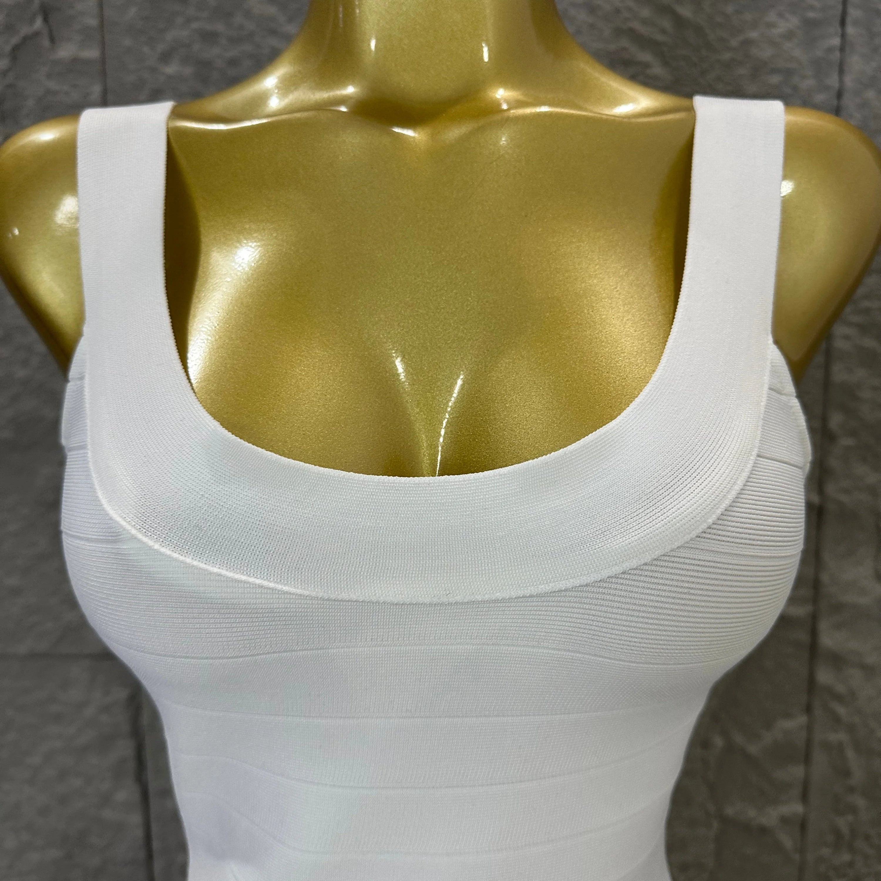 Elegant White Bandage Mini Dress Women Sexy Scoop Neck Sleeveless Bodycon Evening Party Cocktail Party Costume