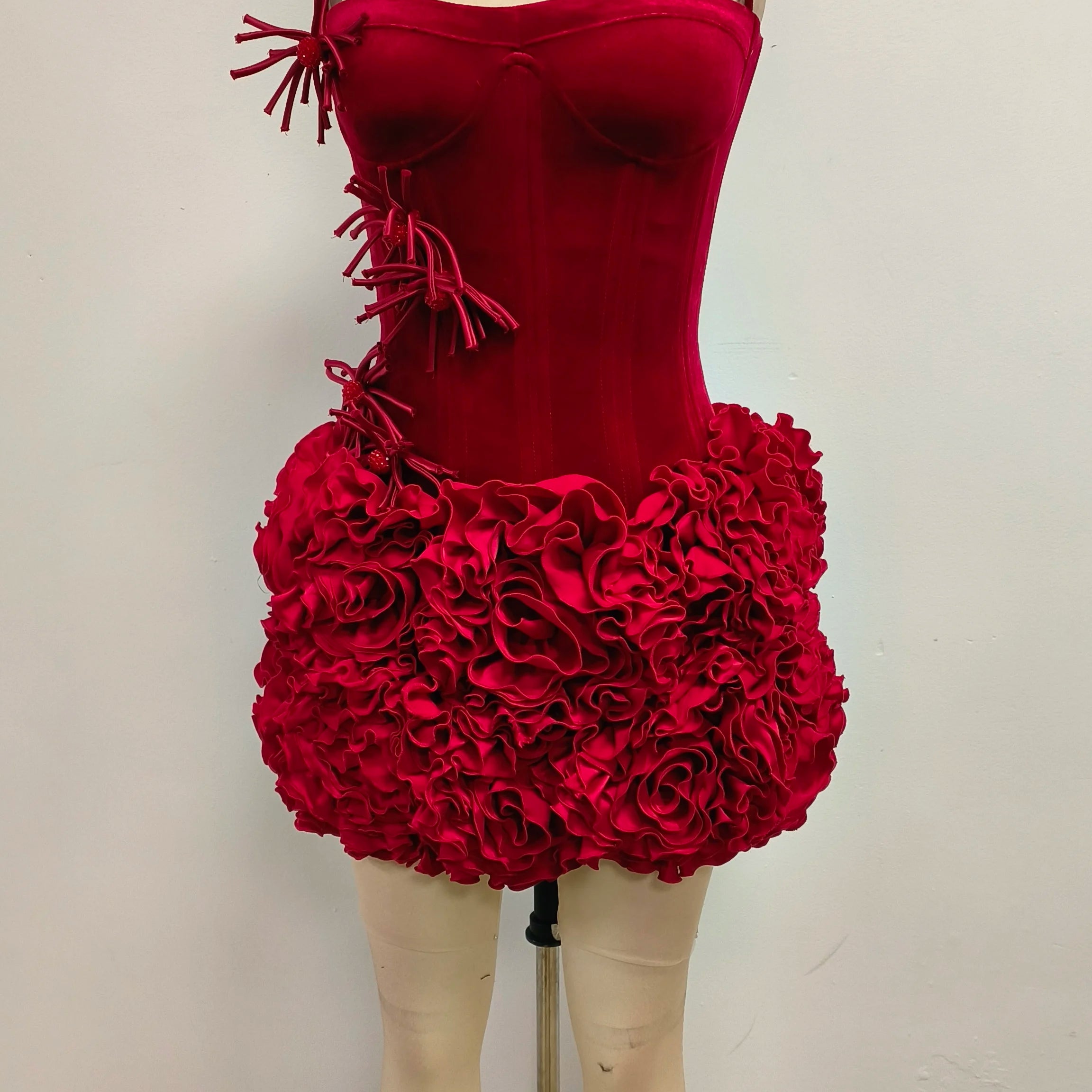 Black Red Color Women Sexy Strapless Laced-up Tops Florlas Bodycon Mini Skirt Set Celebrate Birthday Party Cocktail Dress