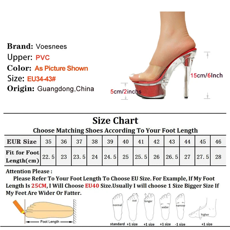 15CM Transparent PSandals Summer 6 Inch Lady Thin Heel Slippers White Platform Fashion Party High Heels Nightclub Women Shoes
