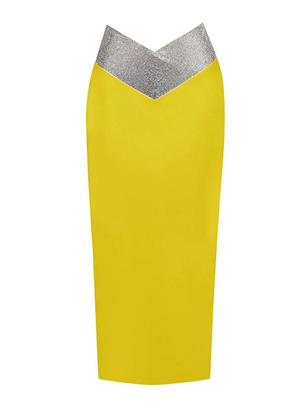 Women Crystal Diamonds White Black Bodycon Midi Bandage Skirt Designer High Waist Party Club Pencil Skirt 77cm Yellow