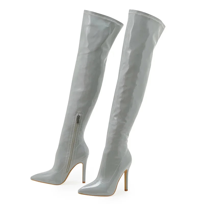 Eilyken Sexy Stiletto High Heels Women Over-the-Knee Boots Pointed Toe Strippers Ladies Shoes Pole Dancing Long Botas De Mujer Gray