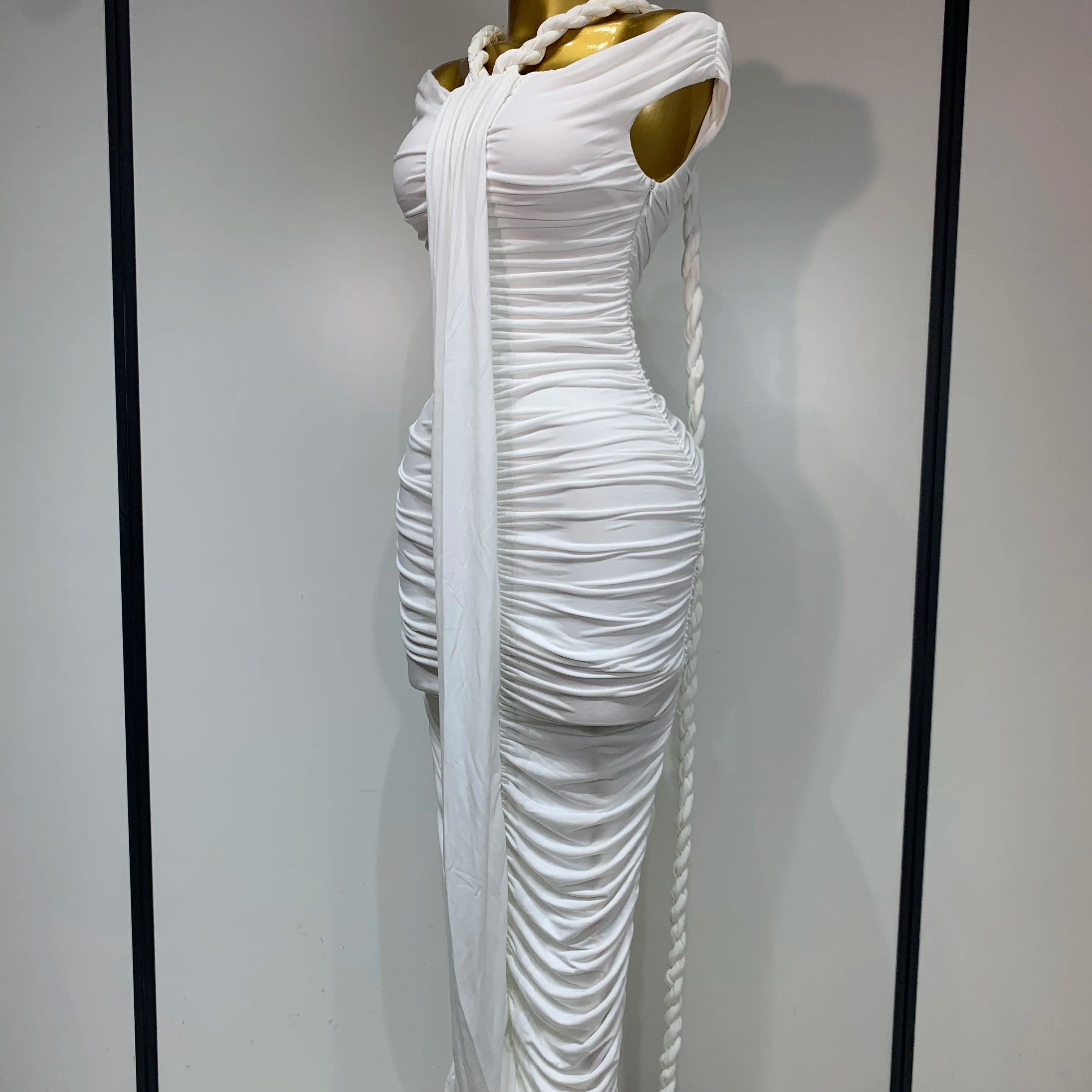 2025 White Women Sexy Off Shoulder Bodycon Mesh Long Dress Nightclub Party Evening Fashion Birthday Dress Vestido