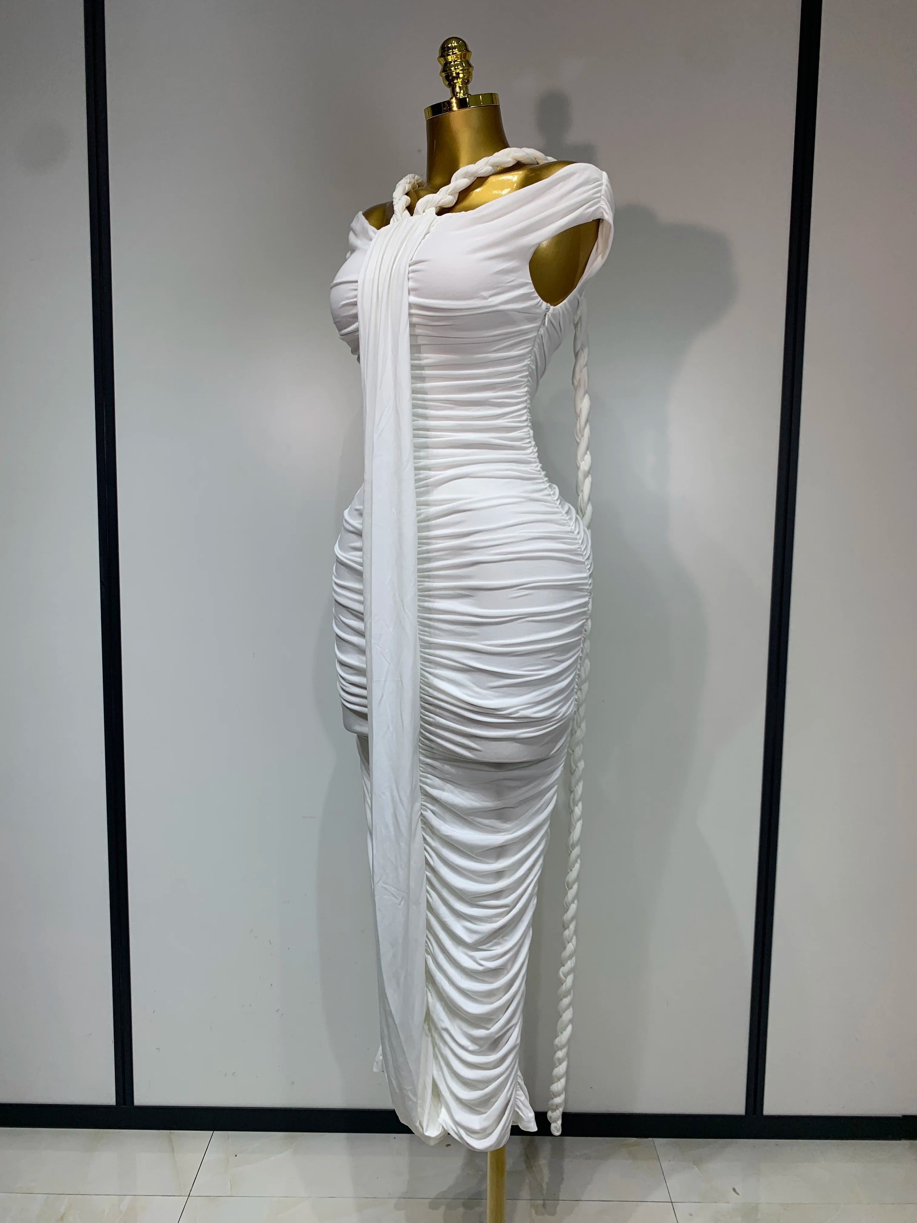 2025 White Women Sexy Off Shoulder Bodycon Mesh Long Dress Nightclub Party Evening Fashion Birthday Dress Vestido