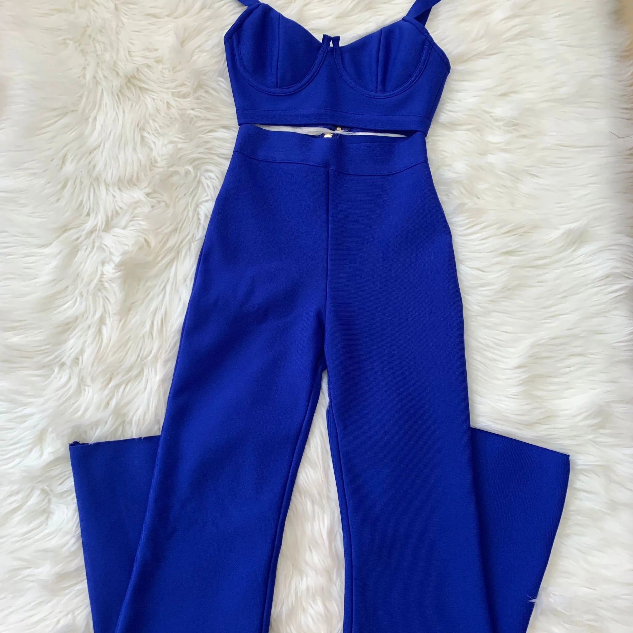 High quality Blue Two Pieces Set Bodycon Rayon Bandage Set Evening Party Sexy Fashion Outfit Blue