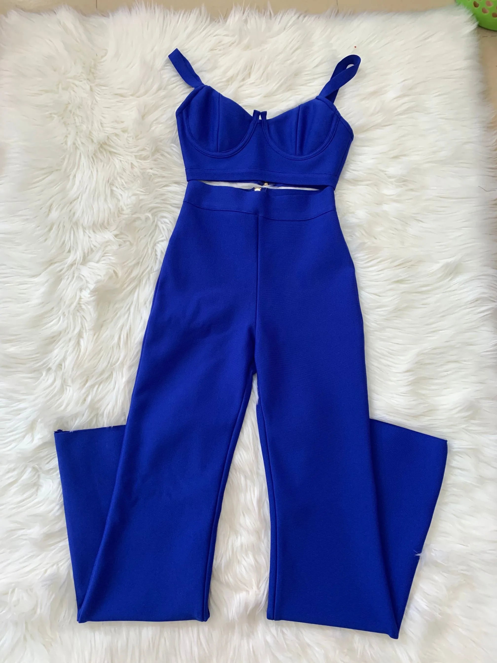 High quality Blue Two Pieces Set Bodycon Rayon Bandage Set Evening Party Sexy Fashion Outfit Blue