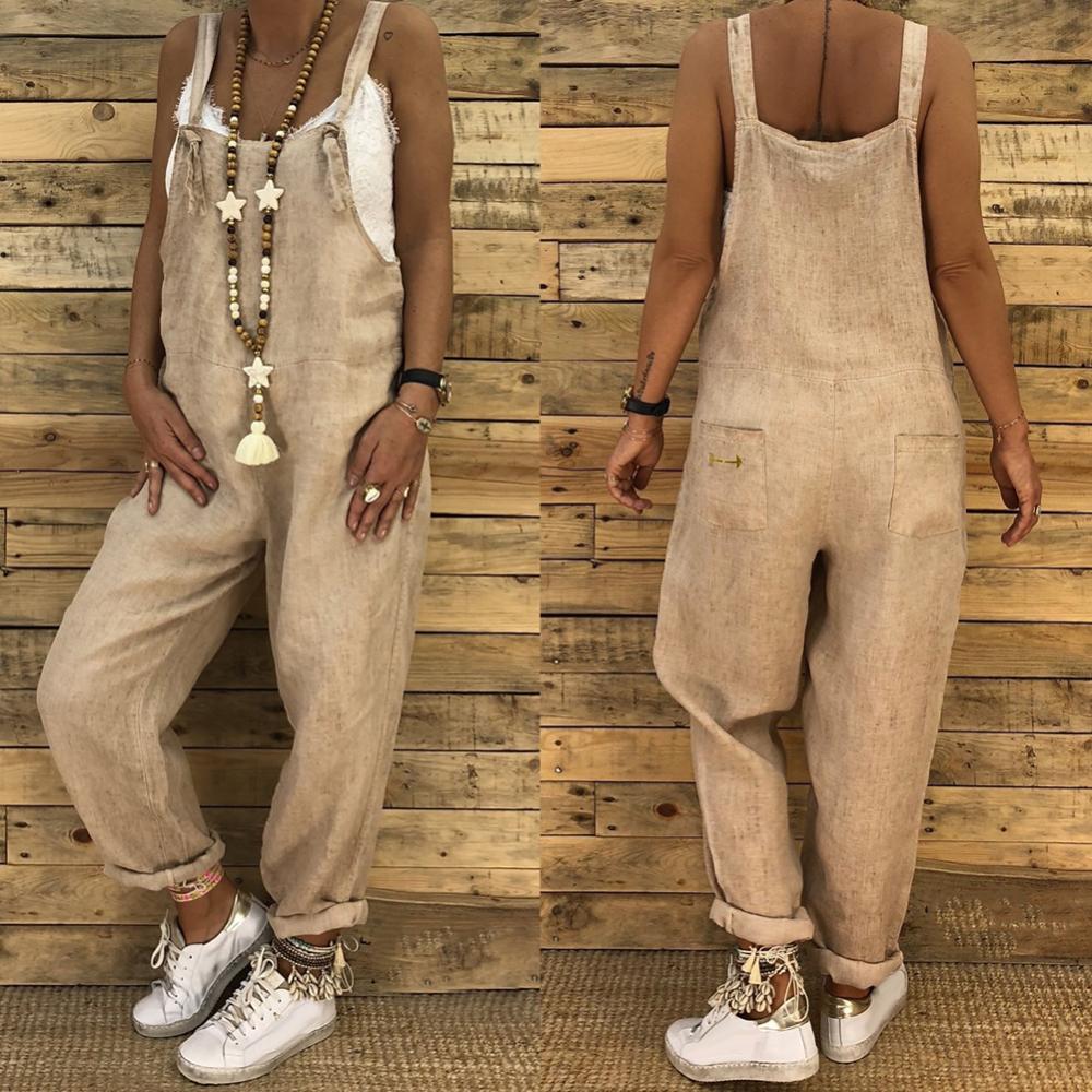 Solid Color Casual Overall Sleeveless Women Jumpsuit Straps Jumpsuit Loose Adjustable Bib women Bib