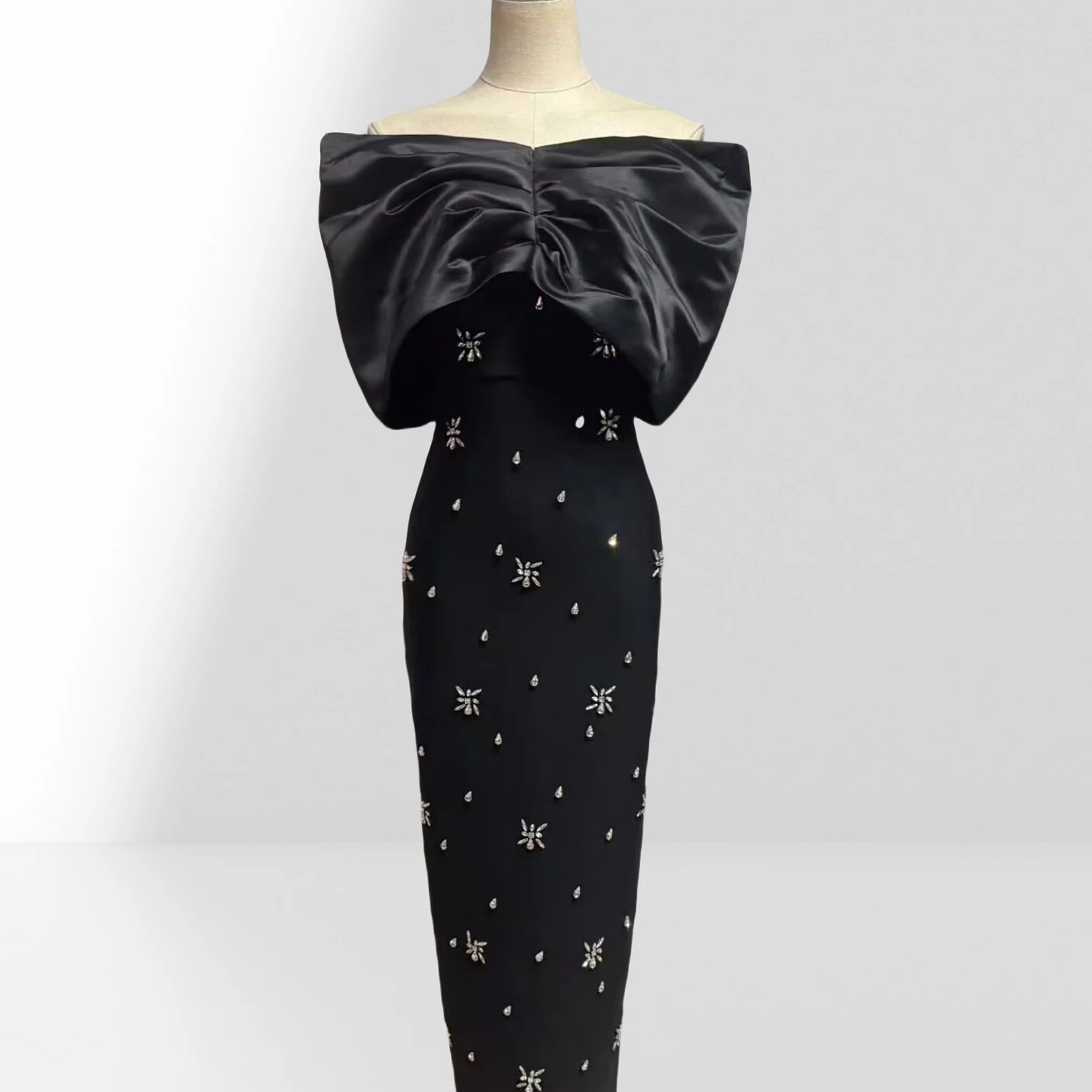 Shining Diamond Sexy Off The Shoulder Black Ankle Lenght Bandage Dress Graceful Woman Party Vestido Birthday Party Outfit