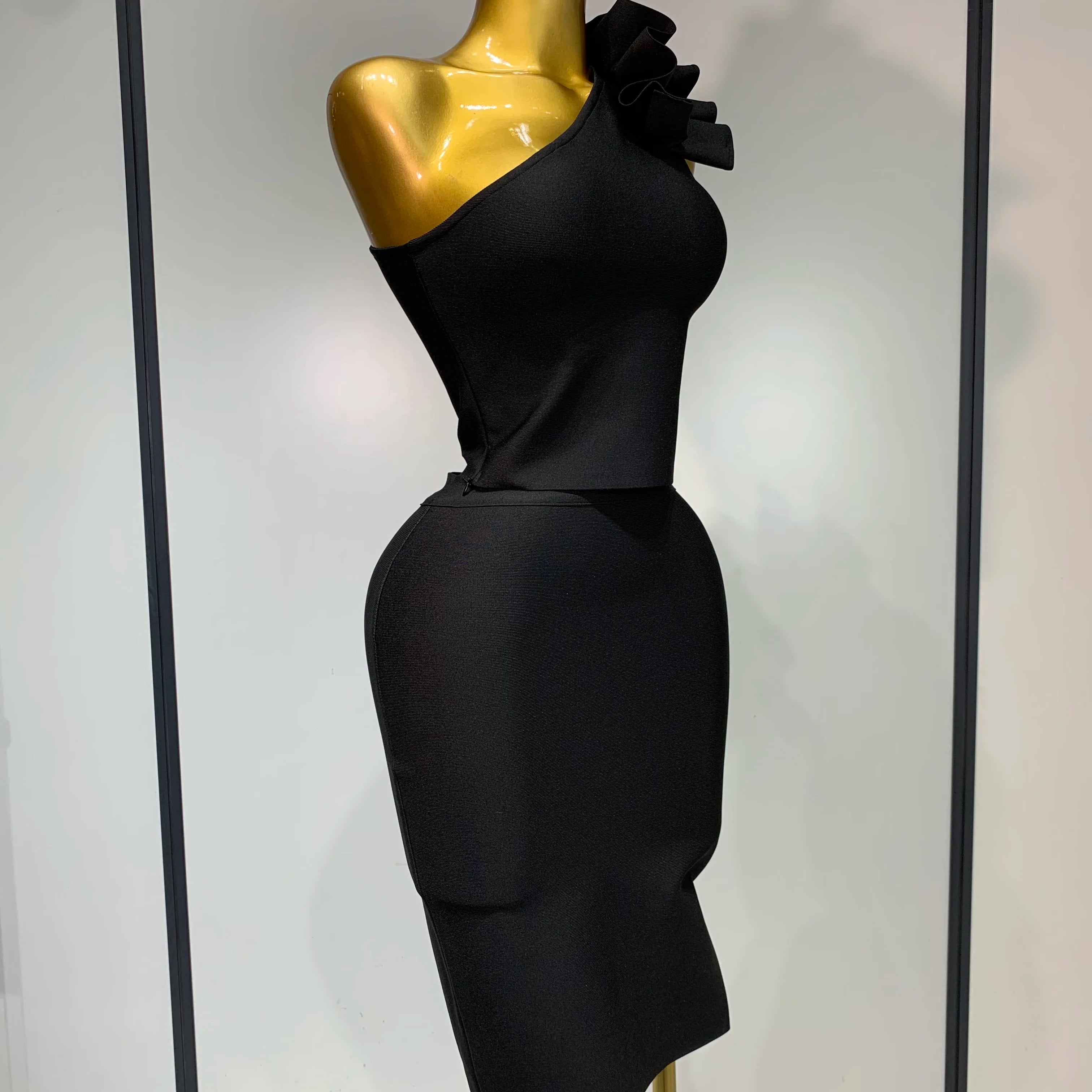 Women Sexy Sleeveless Ruffles One Shoulder Bandage Two Piece Set Fancy Club Evening Celebrity Elegant Party Bodycon Vestidos