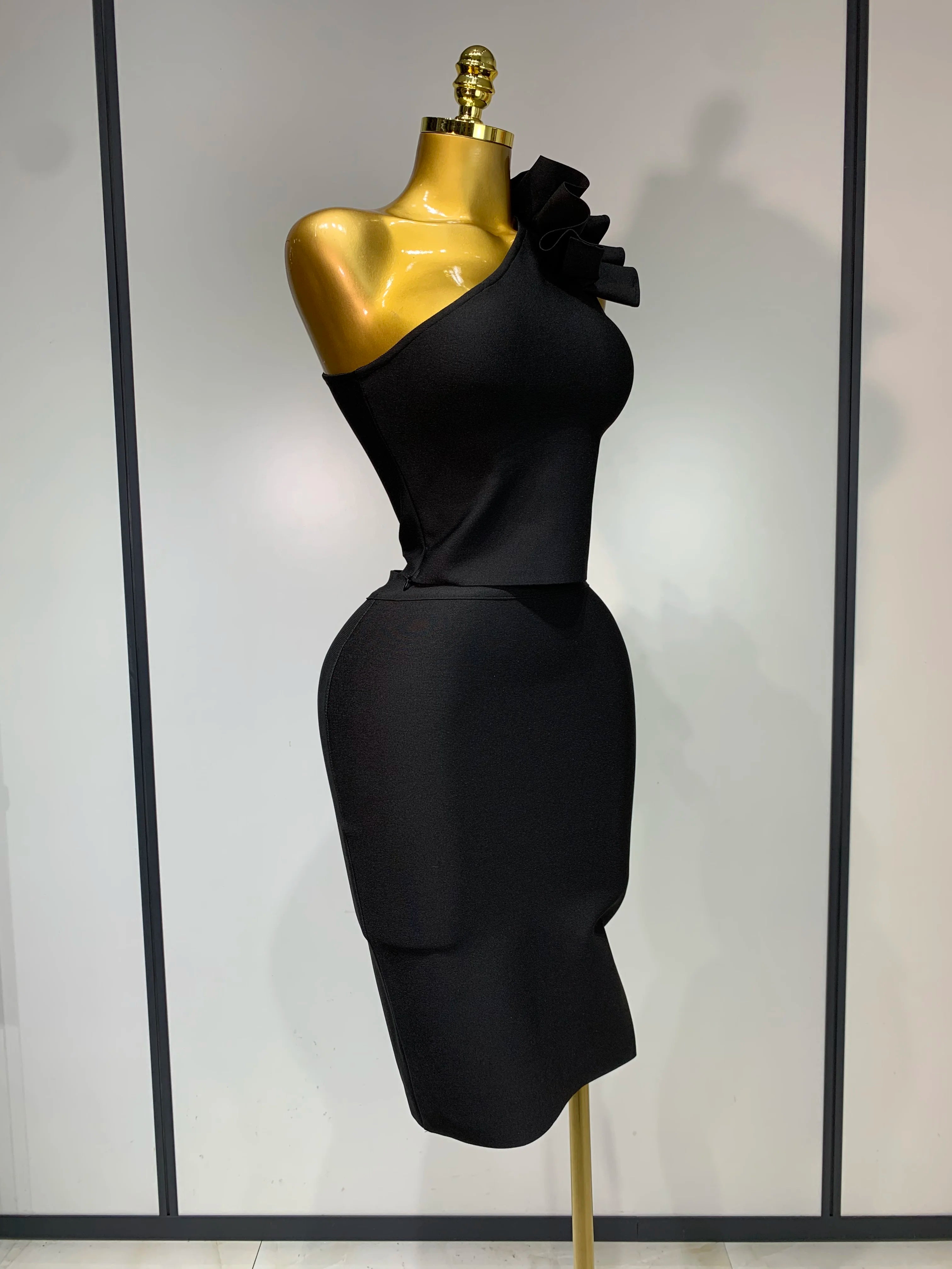 Women Sexy Sleeveless Ruffles One Shoulder Bandage Two Piece Set Fancy Club Evening Celebrity Elegant Party Bodycon Vestidos