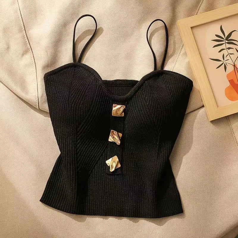 New Summer French Style Cross-knit Suspender Women Summer Wear Sexy Beauty Camisole Black Slim High-end Bottom Bandeau Top Black SY60 40-60KG