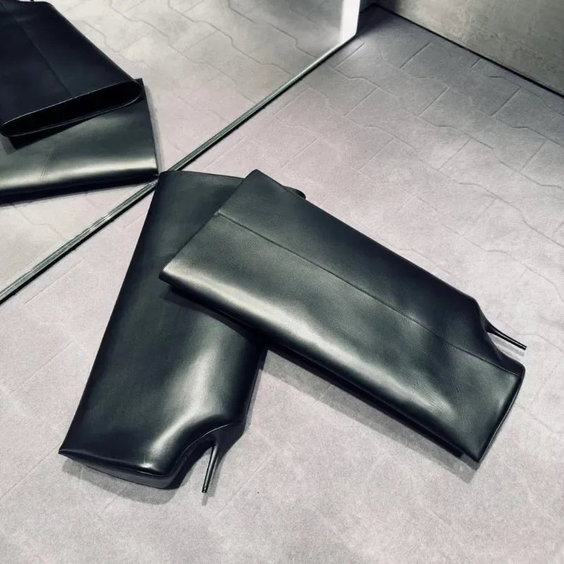 Fashion Catwalk Boots Women Botas Wide Fit Heels Loose Large Pants Tude Shoes Stiletto Knee-High Dress Winter Pull On Plus Size