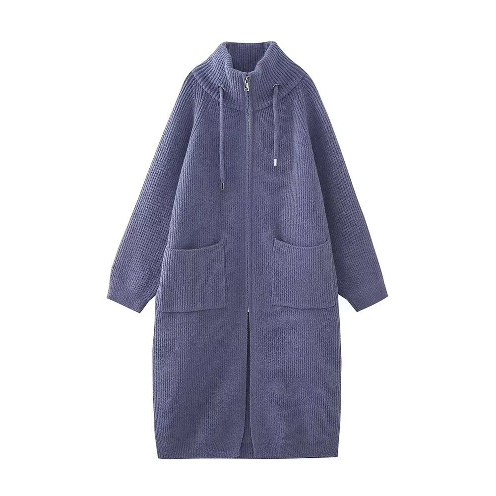 Za-High quality 2024 autumn and winter zipper knitted cardigan top sweater jacket. Women's thickened stand collar warm sweater High quality 4