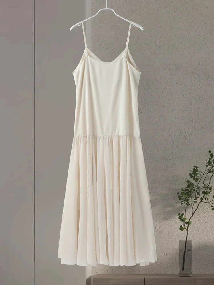 Sexy Beach Maxi Dress Women Sleeveless Patchwork Mesh Spaghetti Strap Dresses Summer Holiday Street Loose Lady Robes