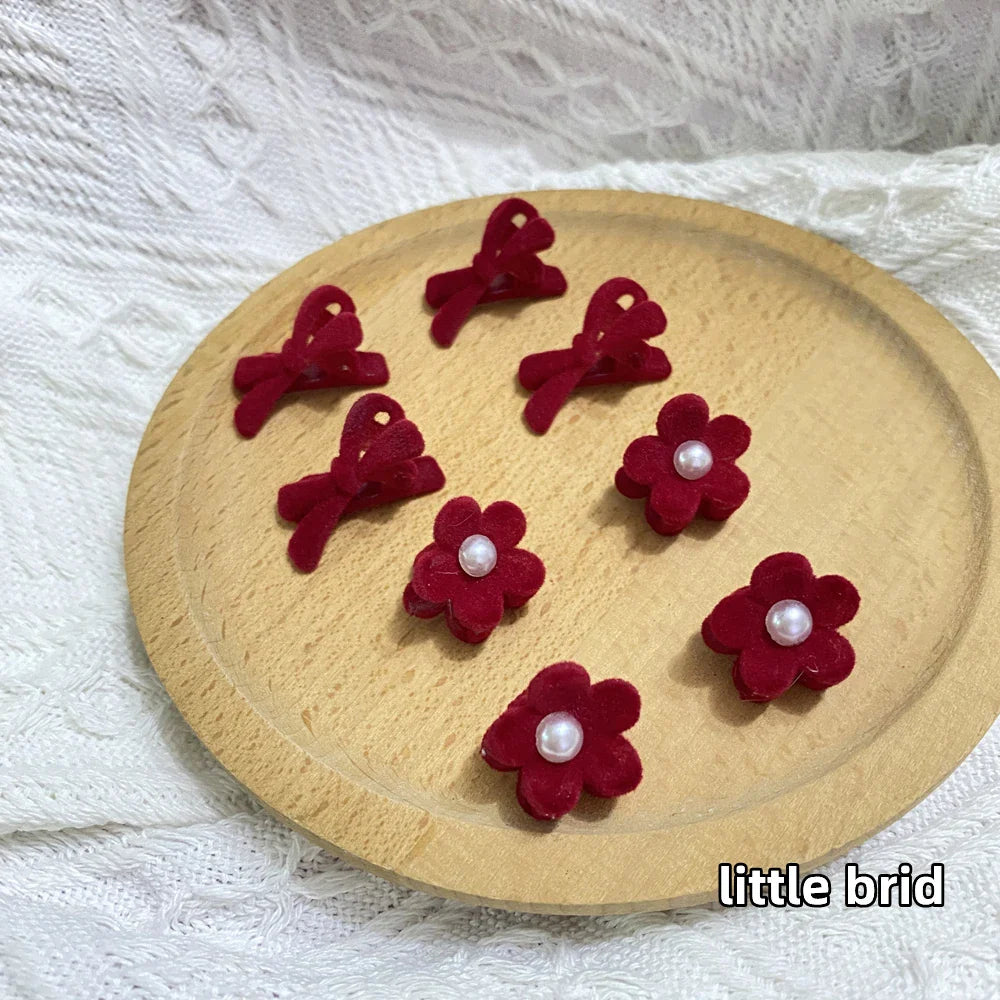 8Pcs Mini Flower Hairpin Bowknot Elegant Pearls Butterfly Hairpins Small Hair Clips for Girl's and Women’s Hair Decorations Set 8pcs C