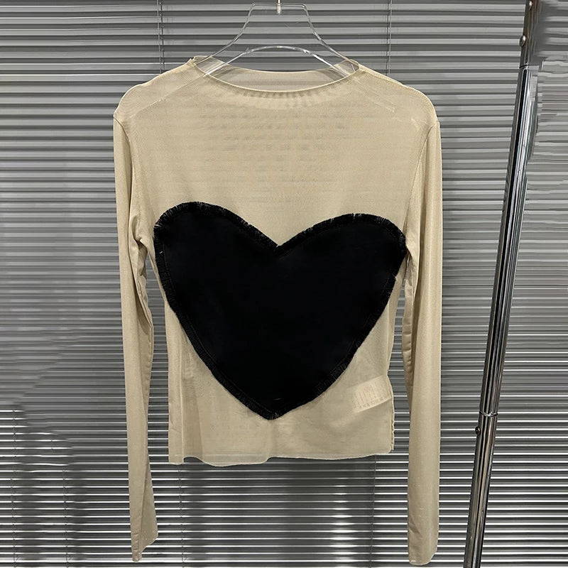 Autumn Winter New Fashion Heart Pattern Casual O-neck T-shirt For Women Black Knitted Hooded Pullover Female 11A07566 only top